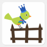 Bird Birds Green Cute Crown Fence Cartoon Animal Sticker