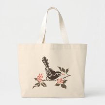 Bird Birds Tree Flowers Black Art Cartoon Animal Tote Bags