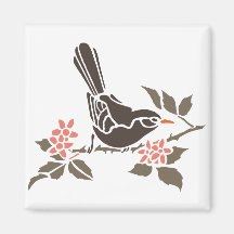 Bird Birds Tree Flowers Black Art Cartoon Animal Fridge Magnet