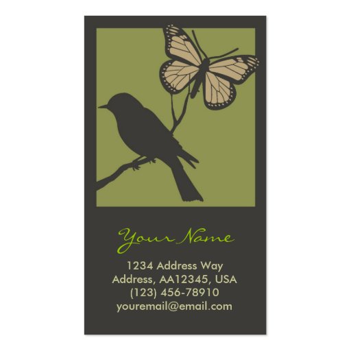 Bird Butterfly Profile Card (Green) Business Card Templates (front side)