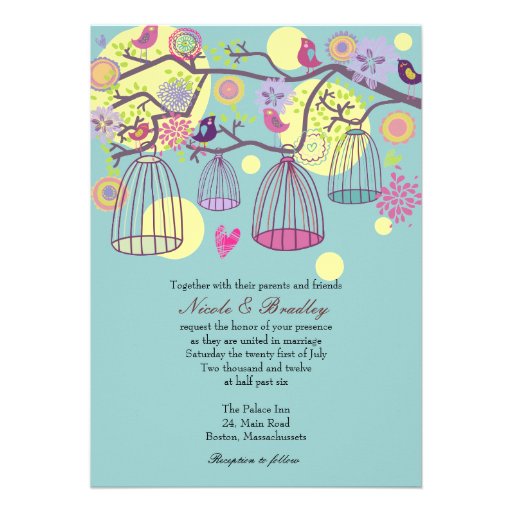 Bird Cage Love Birds Wedding Invitation