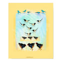 Bird collage painting hens, magpies, bluebirds posters