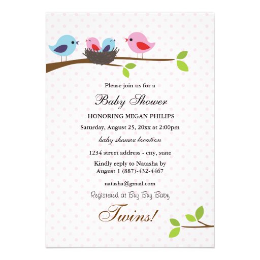 Bird Family Twins Baby Shower Invitation