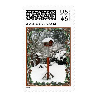 BIRD FEEDERS & SNOW by SHARON SHARPE Postage Stamps by sharonsharpe
