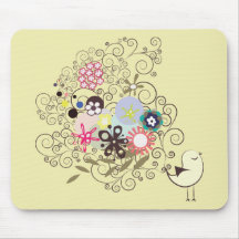 Bird ~ Flower Flowers Scroll Folk Art Mouse Pad
