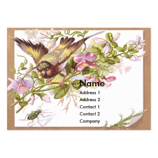 Bird, Flowers & Bug Victorian Trade Card Business Card (front side)