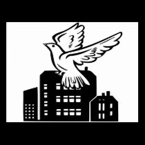 Bird flying by factory postcards