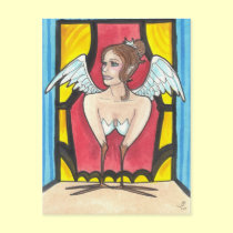 Bird Girl Circus + Side show fantasy art postcard postcards