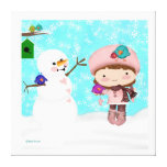 Bird Girl Snow Day Wrapped Canvas Gallery Wrap Canvas