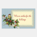 Bird & Holly Holiday Label Rectangular Sticker