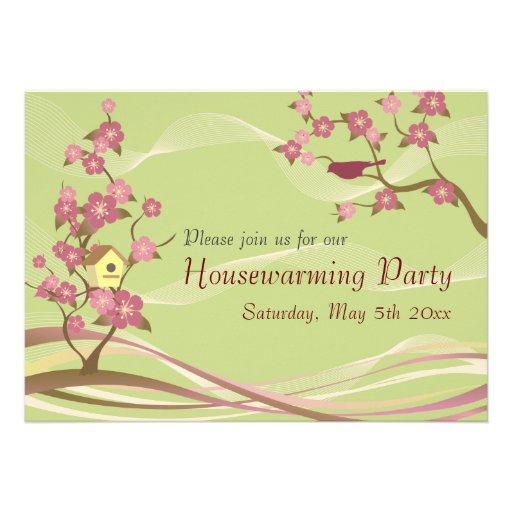 Bird House Housewarming Party Inviation Green Custom Invites