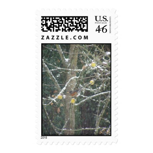 bird in a winter tree stamp
