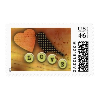 Bird in love stamp