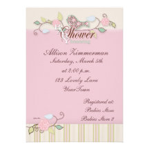 Bird in Pink & Greens Baby Shower Invitation