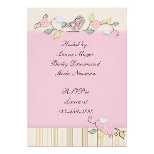 Bird in Pink & Greens Baby Shower Invitation