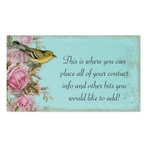 Bird in Pink Roses Business Cards (back side)