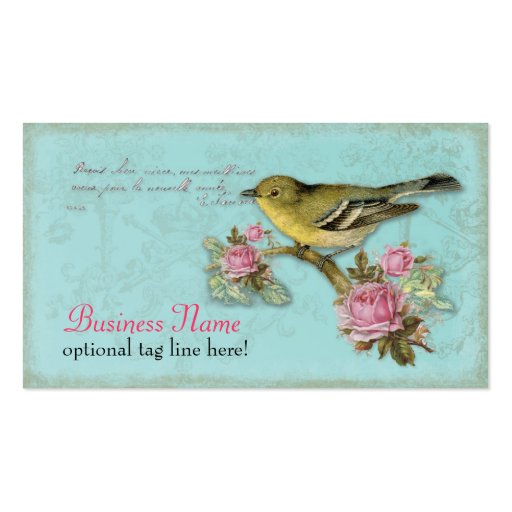 Bird in Pink Roses Business Cards (front side)