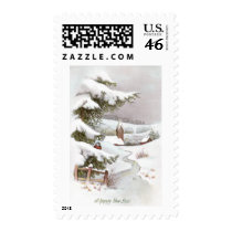 Bird in Snowy Winter Scene for the New Year postage