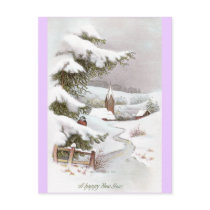 Bird in Snowy Winter Scene for the New Year postcards