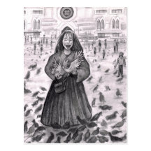 Bird Lady Fun with the Pigeons Postcards