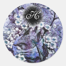 BIRD NEST monogram ,white blue Stickers