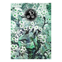 BIRD NEST MONOGRAM ,white green Announcement