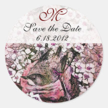 BIRD NEST monogram,white violet pink Round Sticker