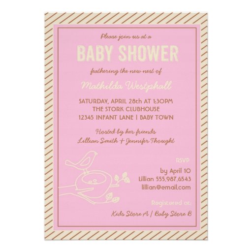 Bird Nest Pink Baby Shower Invitation