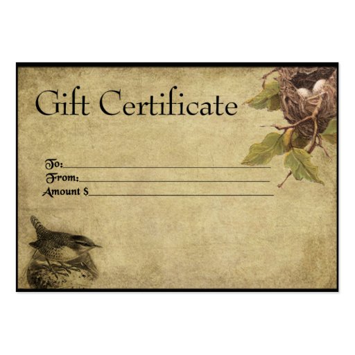 Bird & Nest- Prim Gift Certificate Cards Business Card Templates
