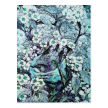 BIRD NEST ,white blue Post Card