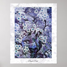 BIRD NEST ,white blue Print