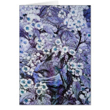 BIRD NEST ,white blue purple Greeting Card