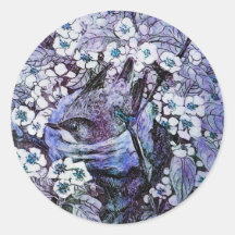 BIRD NEST ,white blue Sticker