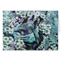 BIRD NEST,white,blue teal Cards
