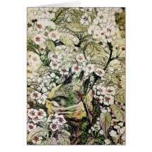 BIRD NEST ,white brown green yellow Card