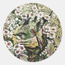 BIRD NEST ,white brown yellow green Round Sticker