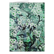 BIRD NEST ,white green Greeting Card