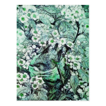 BIRD NEST ,white green Postcard