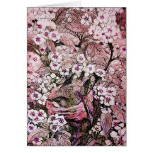 BIRD NEST ,white red  pink Cards
