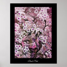 BIRD NEST ,white red pink violet black Poster