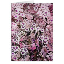 BIRD NEST ,white violet pink Card