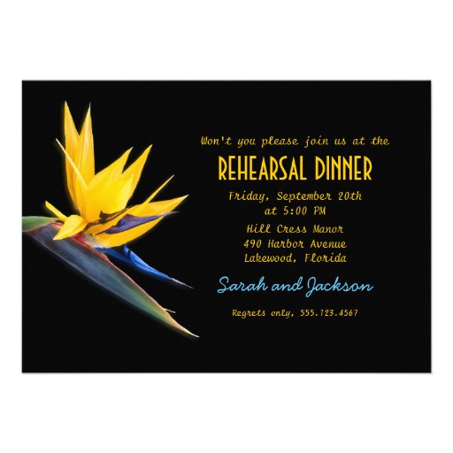 Bird of Paradise Black Beach Rehearsal Dinner Personalized Invitation