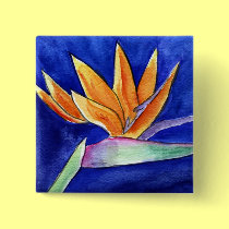 Bird of Paradise Flower Art Button or Pin buttons