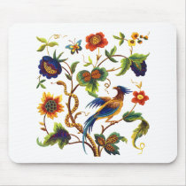 Bird of Paradise Jacobean Embroidery Mouse Pad