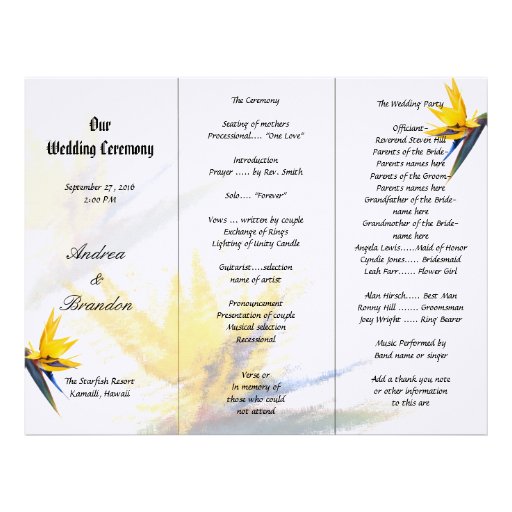 Free Tri Fold Wedding Programs Template