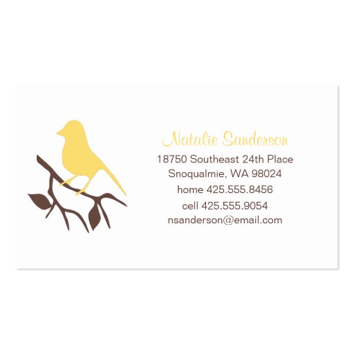 Bird on a Branch Calling Card Business Card (front side)