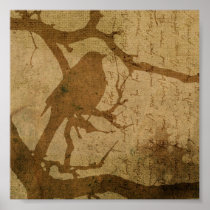 Bird on a Branch in Brown Print