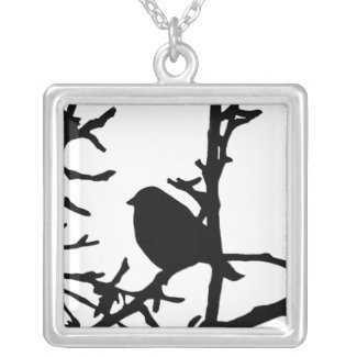 Bird on a Branch Square Pendant Necklace