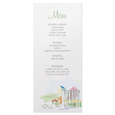 Bird on a Fence Shower Menu Rack Card by OrangeOstrichDesigns