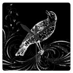 Bird on a Scroll (Black/White) Square Wallclock